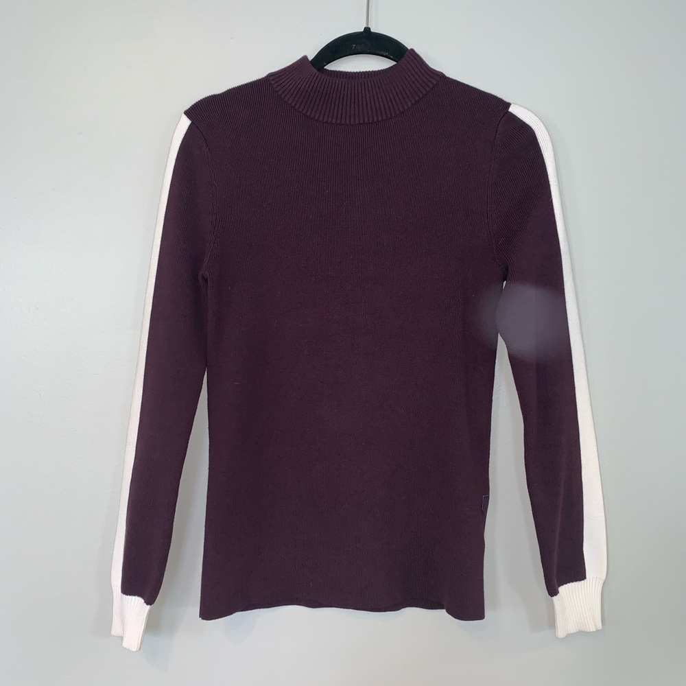 G-Star eggplant turtleneck w/ white stripe sleeves